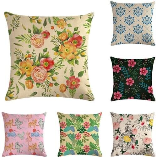 Colorful Flowers Cushion Cover Pillowcase Cotton Linen Decoration Home Decor 45x45cm Plant Throw Pillow Cover For Sofa Office