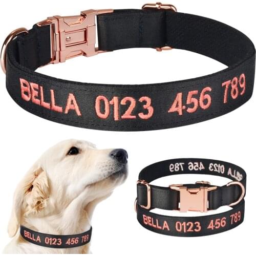 Adjustable Products Dog Collars Medium Large Unisex Dogs Collar Custom Embroidered Name Collars Puppy Personalized Dog Collar