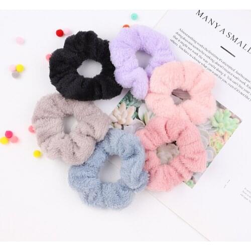 New Furry Solid Color Soft Scrunchie Plush Elastic Hair Bands Women Girls Ponytail Holder Rubber Band Hair Rope Hair Accessories