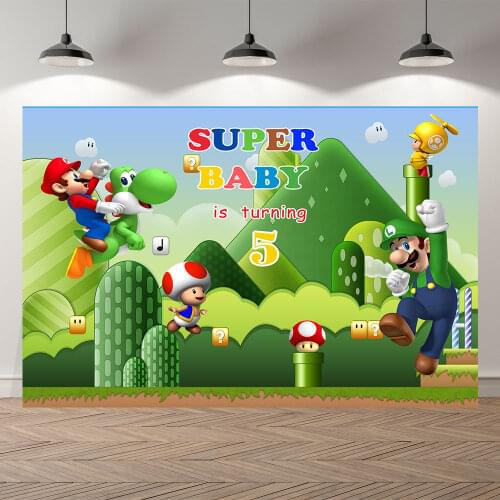 Seekpro Cartoon Game Super Baby Brothers Photography Backdrops Party Table Decor Kids Boys Birthday Party Photo Background