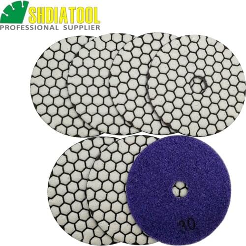 SHDIATOOL 7pcs Dia 4"/100mm Grit #30 Diamond Dry Polishing Pads Resin Bond Flexible Dry Sanding Disc For Granite Marble Ceramic