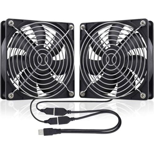Gdstime Quiet Dual 120mm USB Fan DC 5V Powered Fans 120x25mm with 2 in 1 USB Cable for DVR Xbox Router Computer Cabinet Cooling