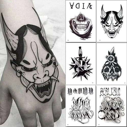 10pcs/lot temporary tattoo skull black henna tattoo for men women hand rose tattoo sticker vampire tattoo death halloween decal