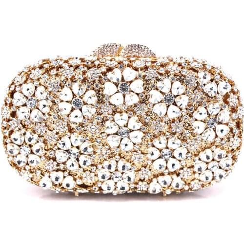 XIYUAN Women gold green Diamond Evening bag Clutch Bag Party Crystals Clutches Wedding Purses Ladies Hollow Out Handbags Bolsas