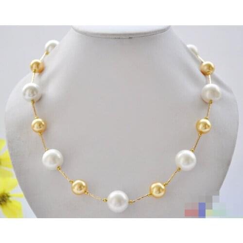 CB187 19" 16mm white golden round SOUTH SEA SHELL PEARL NECKLACE