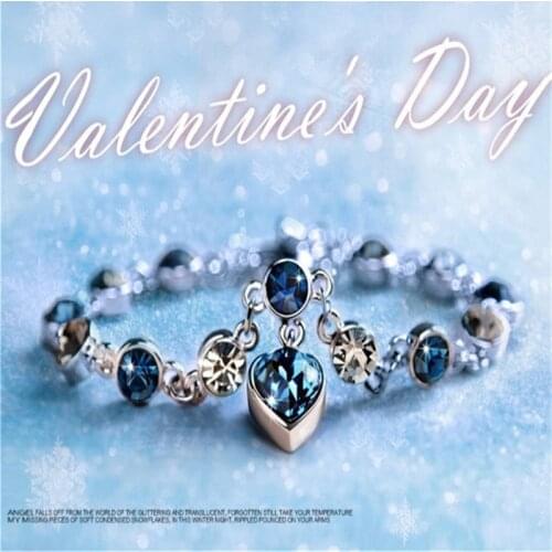 Women Classic Ocean Heart Blue Crystal Bracelet For Female Crystal Heart Charm Bracelet Women Bridal Wedding Fine Jewelry Gift