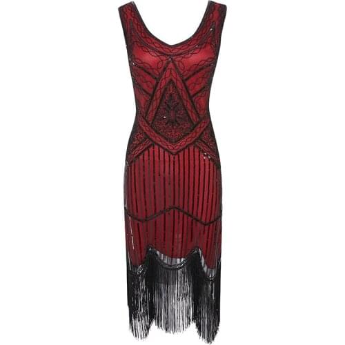 Plus size new Womens Vintage Fashion 1920s Flapper Dress Vintage Great Gatsby Charleston Sequin Tassel v-neck Party Dress