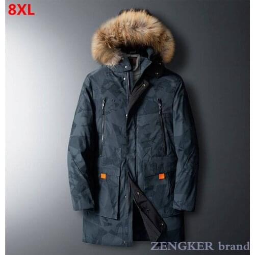 Winter mens thick padded coat 8XL plus size loose trend camouflage fur collar padded coat men winter jacket with hood