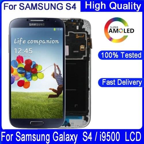 100%Original 5.0" Amoled For Samsung Galaxy S4 i9500 i9505 i9506 i337 LCD Touch Screen Display Digitizer with Frame Replacement