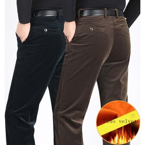 2020 Autumn and Winter Mens Casual Mens trousers High waist Straight Long pants Plus Velvet Corduroy Mens Trousers Size 40