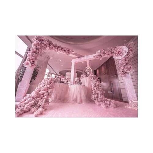 210cm long Pink cherry blossom flower table runner Wedding Artifical Silk Flower Backdrop Wedding Decoration