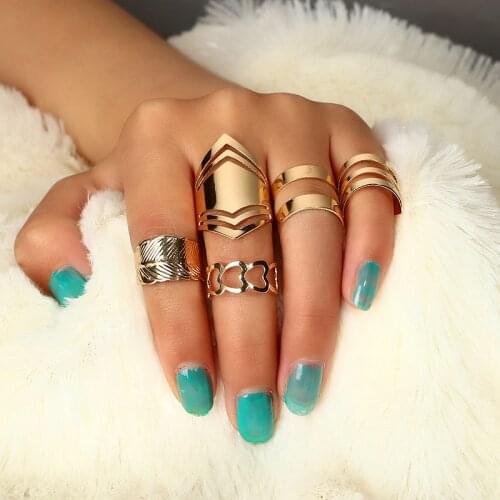5/pcs Set New Korean Jewelry Ring Leaf Heart-shaped Geometric Ring Punk Opening Ring Joint Rings For Women Wholesale
