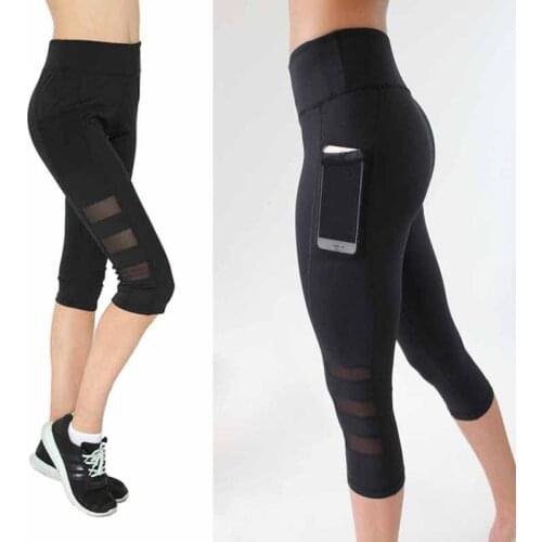 7-Point Running Sports Leggings Side Pocket Mobile Phone Three Section Mesh Fitness Breathable Soft Yoga Pants