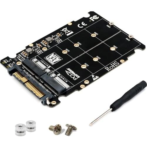 M.2 SSD to U.2 Adapter 2in1 M.2 NVMe and SATA-Bus NGFF SSD to PCI-e U.2 SFF-8639 Adapter PCIe M2 Converter for Desktop Computers
