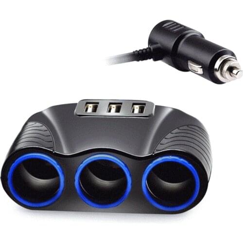 Car Accessories 12-24V 3Ways Car Lighter Socket Splitter USB Charger Power Adapter Cigarette Lighter Car Adapter Power Socket