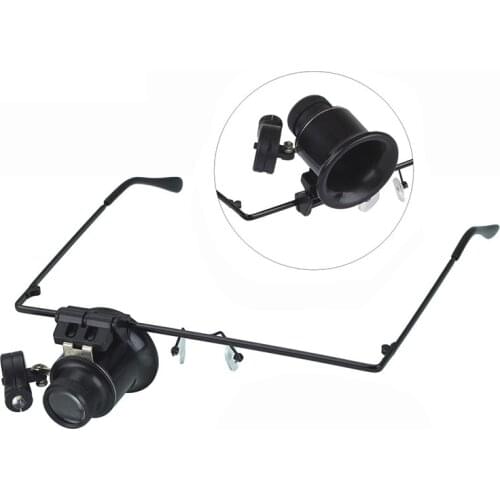 20X Glasses Type Double Eye Binocular Magnifier Watch Repair Tool Magnifier with Two Adjustable LED Lights Features