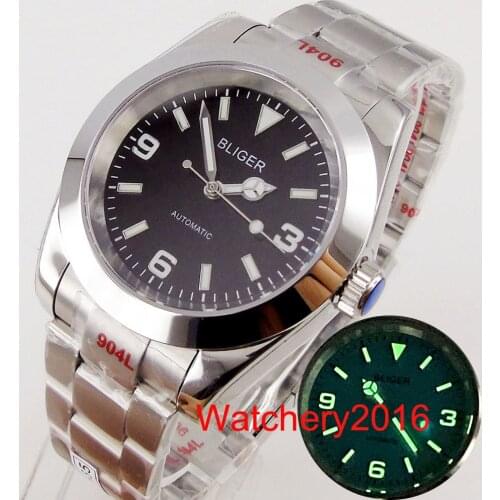 BLIGER Solid 39mm Black Dial Sapphire Glass Polished Bezel 21 jewels MIYOTA 8215 Automatic Movement Mens Watch Deploment Clasp