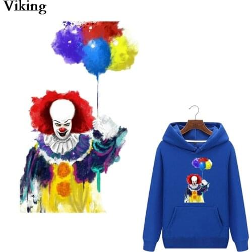 Horror Clown Heat Transfer Patch Cartoon Ghost Thermal Patch Cool Iron-on Patch Fashion Heat Press Sticker G0863