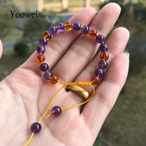 New Natural Amber Adjustable Bracelet Handmade Genuine Amethyst Original Baby Anklet Cool Elegant Unique Fine Jewelry for Women
