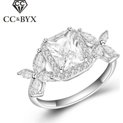 CC S925 Silver Gorgeous Rings For Women Rectangular Cubic Zirconia Butterfly Horse Eye Drill Bridal Wedding Trendy Jewelry CC746