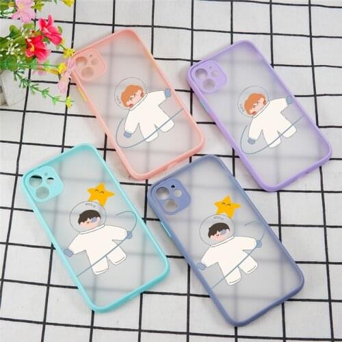 Couple Style Cute Cartoon Astronaut Boy Girl Phone Case for iPhone 12 Mini 11 Pro X XS XR Max 6 6S 7 8 Plus SE 2020 Back Cover