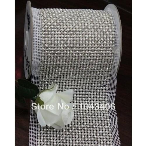 DHL free Rhinestone mesh, 24rows Shoes Trimming, SS18 pearl & crystal beads, aluminum base 5 yards/lot