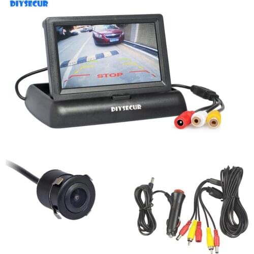 DIYSECUR 4.3" Foldable TFT LCD Car Monitor HD Rear View Reverse Backup Car Camera Parking System Car Charger