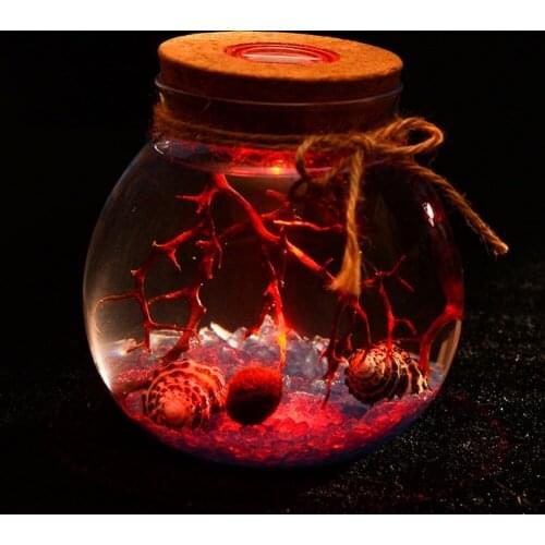 Hot Sale Colorful 11cm Glass Bottle Jar LED Terrariums Wish Bottle Night Light Aquarium Glass Bottle Night Light#264310