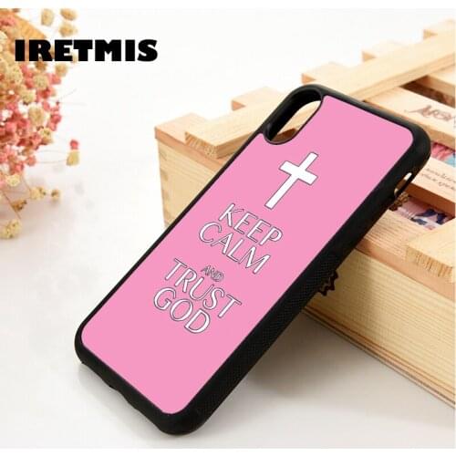 Iretmis 5 5S SE 6 6S Silicone Phone Case Cover for iPhone 7 8 Plus X Xs 11 12 MINI Pro Max XR Keep Calm Trust God Pink Religious