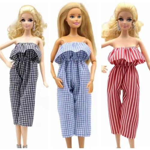 2 pcs/lot Fashion Plaid Off Shoulder Jumpsuit 1/6 BJD Clothes For Barbie Doll Clothes Striped Outfits 11.5" Accessories Kids Toy