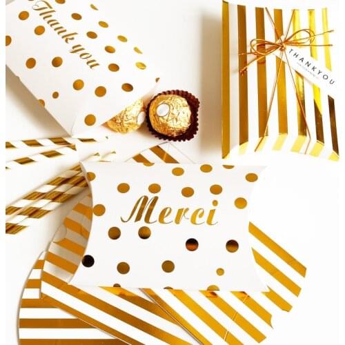 5pcs Golden Striped Dots Paper Storage Boxes Thank you Pillow Shape Gift Box Stationery Office Desk Organizer Accessories