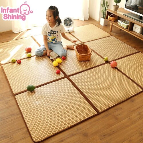 Infant Shining Rattan Play Mat Foldable 1CM Thickness Baby Climbing Mat 130X195CM Large Rug Living Room Tatami Blanket Carpet