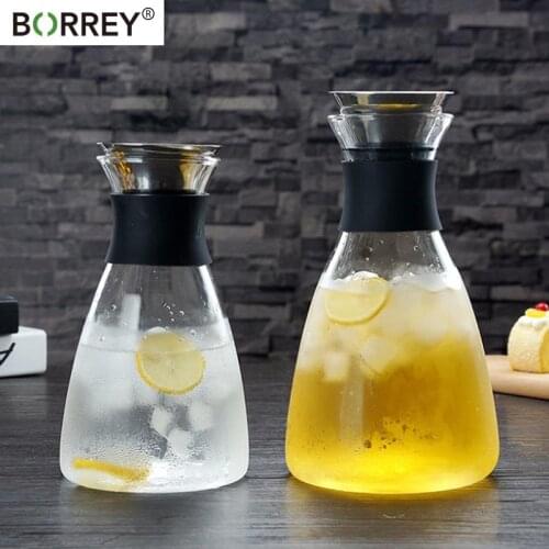 BORREY Large Capacity Glass Juice Beer Cold jug Heat-Resistant Flower Kettle Lemonade Fruit Container Ceramic Teapot Holder Base
