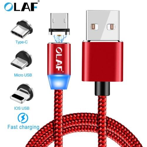 OLAF LED USB Magnetic Cable For iPhone X Xr Xs Max Micro USB Cable Type c Fast Magnetic usb Charging Cable For Samsung S9 Xiaomi