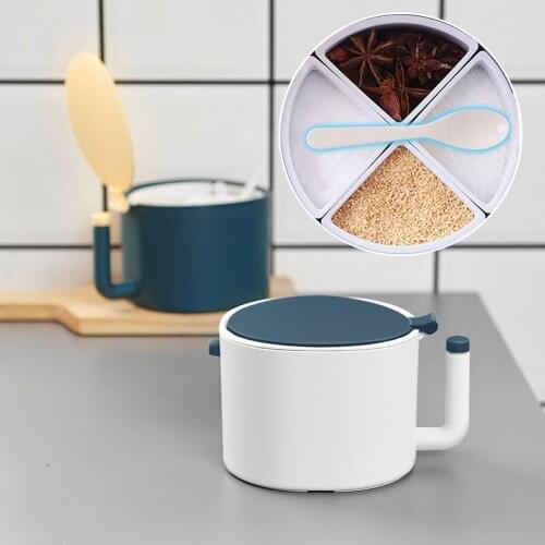 Multifunctional Seasoning Box Creative Kitchen Supplies Divided Grid Seasoning Box with Lid with Spoon To Store Condiment Jar