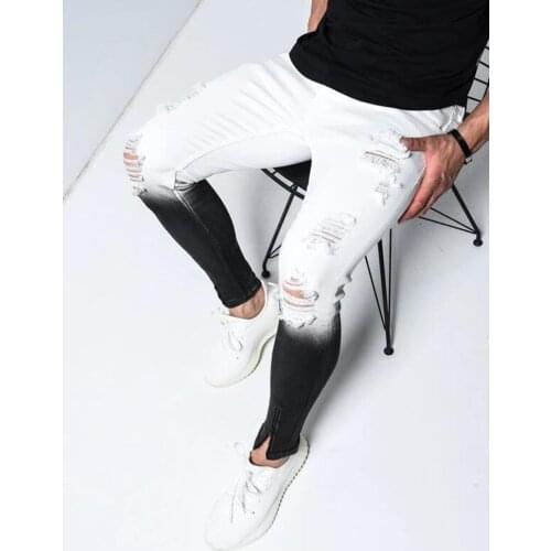 Mens Spring Stretchy Skinny Jeans With Large Size Holes Gradually Change Color To Go With The Trend Casual