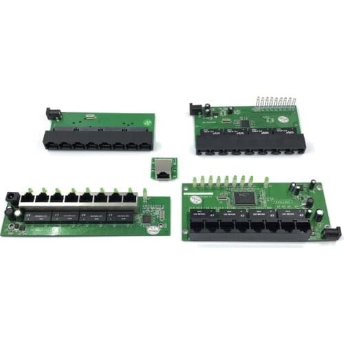 OEM factory direct mini fast 10 / 100mbps 8-port Ethernet network lan hub switch board two-layer pcb 2 rj45 1 * 8pin head port
