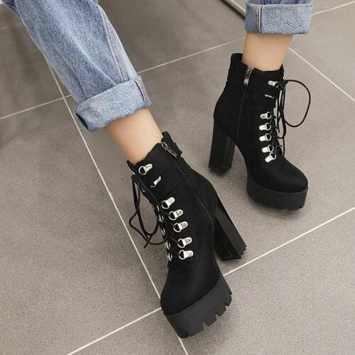 Autumn Winter Ladies New Mid Calf Boots Fashion Metal Buckle Zipper Womens Shoes Super High Heel Plus Size Knight Boots 34-46