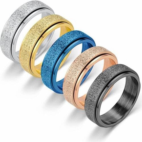 Scrub Couple Rings 6mm Double Layer Rotatable 5 Color Stainless Steel Rings For Women Men Fashion Jewelry Gift Dropshipping