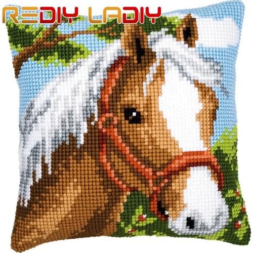 Cross Stitch Cushion Horse In Spring Make Your Own Pillow Chunky Cross Stitch Kits Pre-Printed Canvas Acrylic Yarn Pillow Case