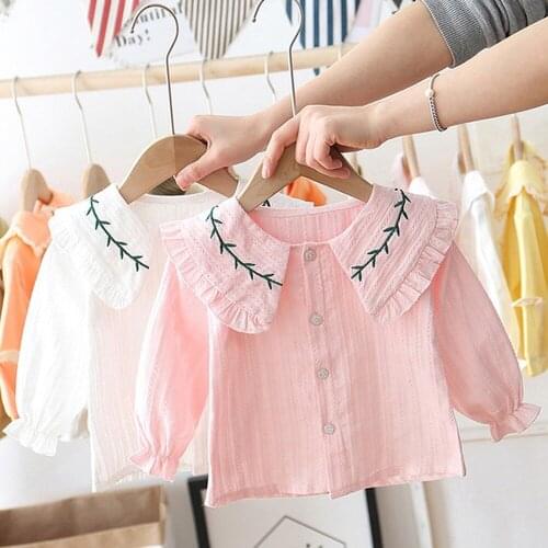 Sweet Baby Girls Princess Lapel Collar Shirt 2021 Spring Fall Children Kids Infants Clothes Wear Embroidery Tops Blouse Shirts