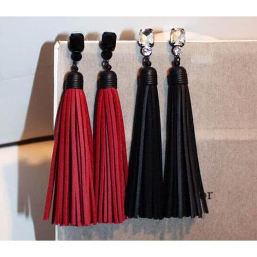 Brand New High Quality Fashion Long Tassel Women Crystal Big Drop Earring Elegant Leather Designer Earrings Hot Selling Jewelry