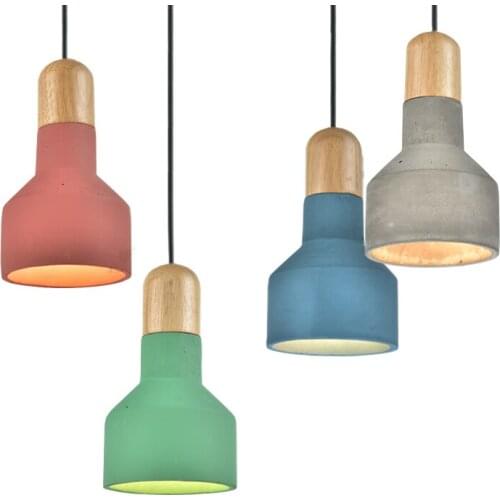 Grey/Green/Red Nordic Modern Pendant Lamp Wood Cement Vintage Lights Fixture for Art Decoration Restaurant Kitchen Lights,E27