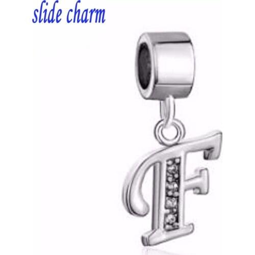 Slide charm Free shipping Mother 's Day gift F letter pendant charm jewelry bead fit Pandora bracelet