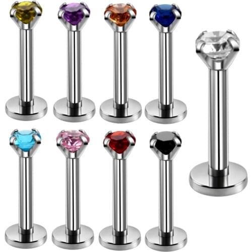 Swanjo 9pcs/lot Steel Lip Rings Piercings Crystal Mixed Colors Labret Monroe Rings Earring Piercings Tragus Rings Body Jewelry