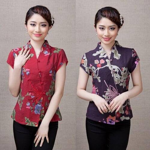 Traditional chinese clothing for women chinese Tang suit summer short-sleeved chinese shirt mothers short-sleeved chinese tops