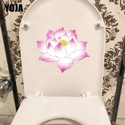 YOJA 22.5*19.6CM Hand Painted Fresh Lotus Toilet Seat Decor Home Bedroom Wall Sticker Decal T1-0482