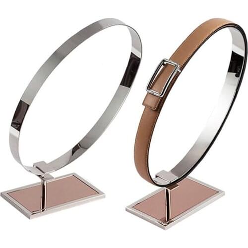 Mirror Top Grade Belt Display Rack Stainless Steel Single Double Rings Window Display Props Cabinet Belt Storage Bracket Stand
