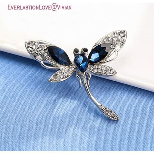 SQ Crystal Vintage Dragonfly Brooches for Women Insect Brooch Pin Fashion Dress Coat Accessories womens brooch Jewelry blue