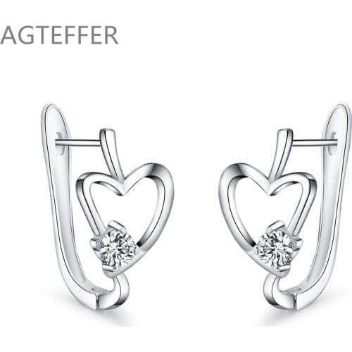 AGTEFFER 925 Sterling Silver Heart Zircon Earrings For Women Lady Best Gift Fashion Charm Engagement Wedding Jewelry